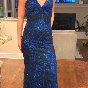 Elegant Blue Sequin Evening Gown